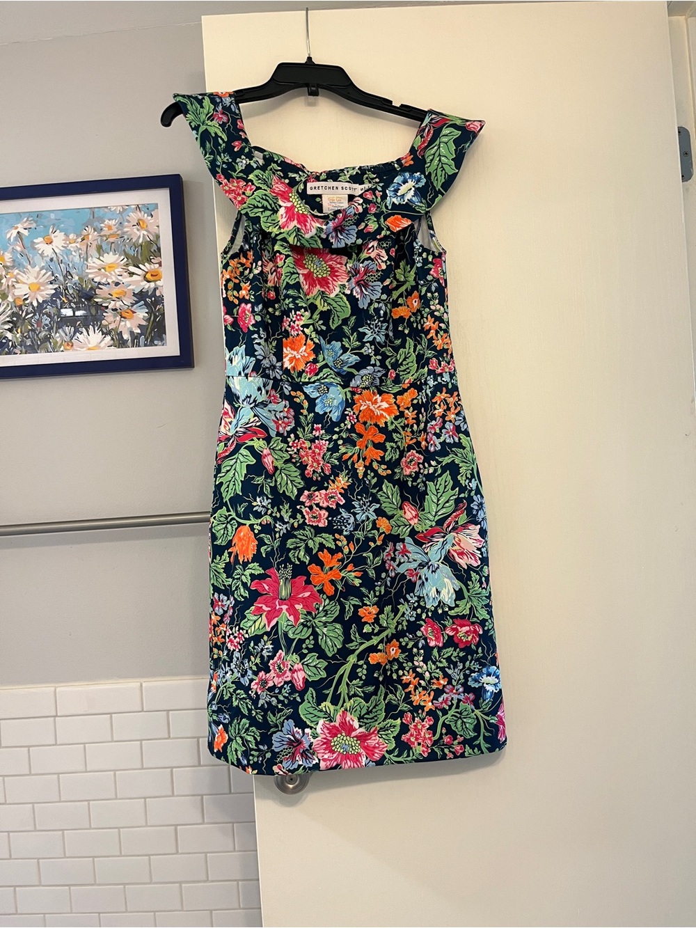 Gretchen Scott Floral Dress Off the Shoulder Neckline size small
